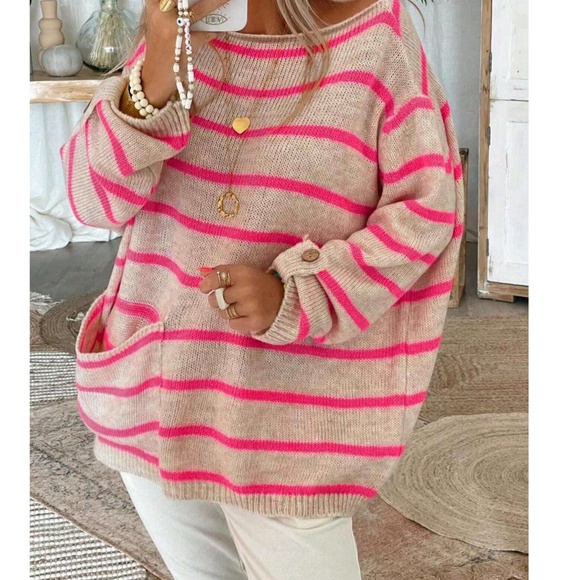Cozy Striped Pocket Loose Fit Sweater Top - Picture 11 of 13